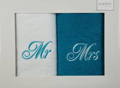 Komplet ręczników 2x70x140 MR MRS białe turkusowe