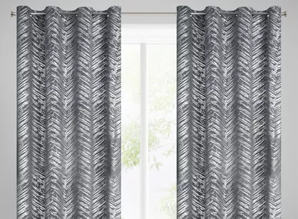 Zasłona na przelotkach 140x250 SARA welwetowa stalowa z metalicznym srebrnym nadrukiem