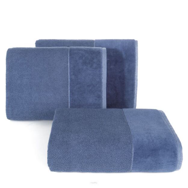 Ręcznik bawełniany 50x90 LUCY niebieski gładki z welurową szeroką bordiurą