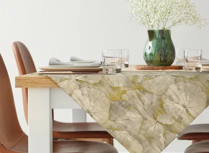 Nakładka gobelinowa 85x85 CAGUA musztardowa botaniczny wzór z nicią metaliczną