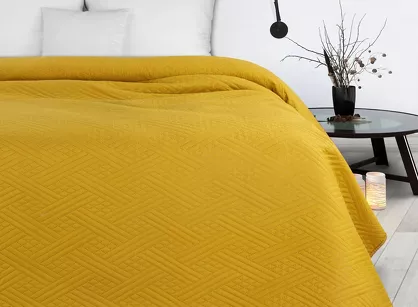 Narzuta 170x210 BONI 4 musztardowa pikowana z mikrofibry geometryczny wzór