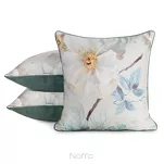 Poszewka welwetowa 60x60 ALINE niebieska z wzorem pastelowych kwiatów obszyta lamówką z kolekcji Premium - 4