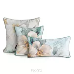 Poszewka welwetowa 60x60 ALINE niebieska z wzorem pastelowych kwiatów obszyta lamówką z kolekcji Premium - 2