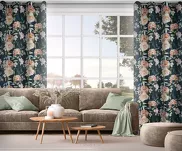 Zasłona na przelotkach 140x270 SALMA czarna różowa z nadrukiem róż - 8