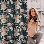 Zasłona na przelotkach 140x270 SALMA czarna różowa z nadrukiem róż - 9