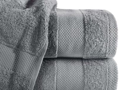 Ręcznik bawełniany 70x140 LORITA stalowy zdobiony subtelną bordiurą w tonacji ręcznika