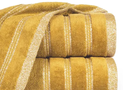 Ręcznik bawełniany 30x50 GLORY 1 musztardowy z welurową bordiurą i srebrną nicią