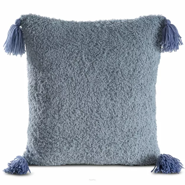 Poszewka futrzana 45x45 ELDA 4 niebieska z pomponami