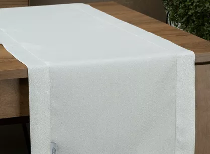 Bieżnik 40x200 JOWITA biały zdobiony kantą i srebrna nicią