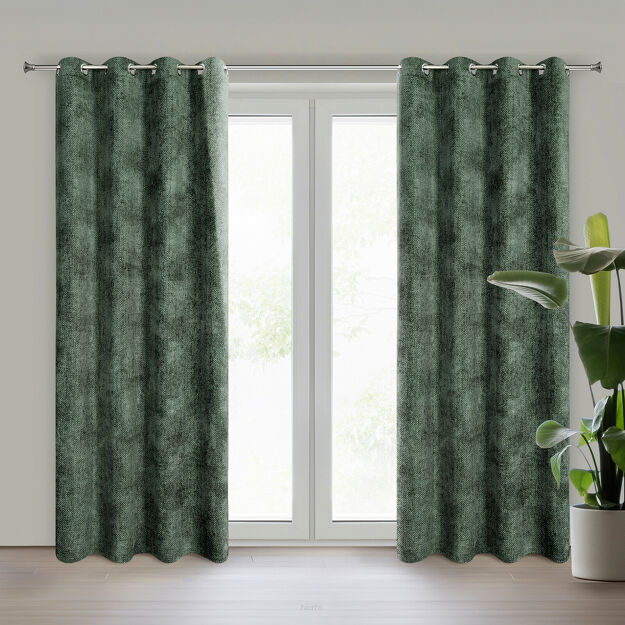 Zasłona na przelotkach 135x250 ALETA ciemna zieleń jednokolorowa z szenilu