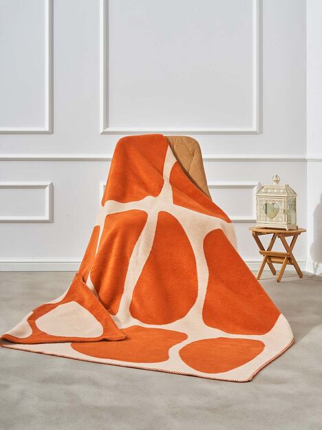 Koc bawełniany 150x200 2137-2 pomarańczowy kamyczki wykończony szydełkiem