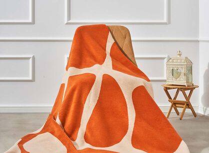 Koc bawełniany 150x200 2137-2 pomarańczowy kamyczki wykończony szydełkiem