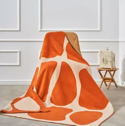 Koc bawełniany 150x200 2137-2 pomarańczowy kamyczki wykończony szydełkiem