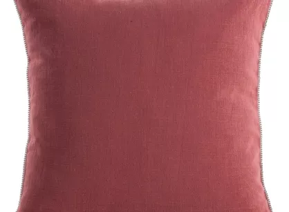 Poszewka bawełniana 43x43 LEN 22A czerwona jednokolorowa z dodatkiem lnu obszyta cyrkoniami na brzegach