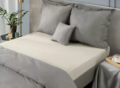 Prześcieradło z bawełny jersey z gumką beżowe 240x220 Design 91