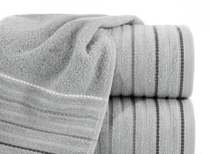 Ręcznik bawełniany 70x140 IZA stalowy z kontrastującą bordiurą w pasy Design 91