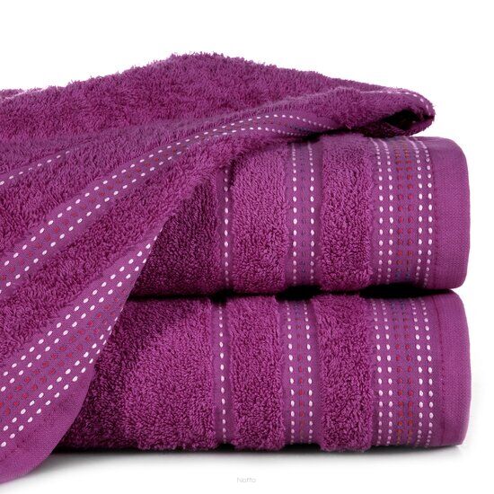 Ręcznik bawełniany 30x50 POLA liliowy z kolorową bordiurą zakończoną stebnowaniem