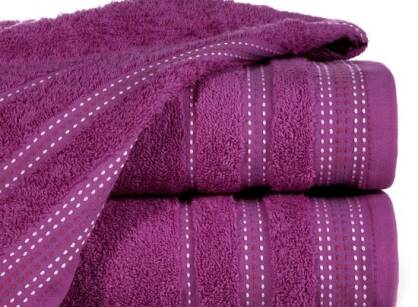 Ręcznik bawełniany 30x50 POLA liliowy z kolorową bordiurą zakończoną stebnowaniem