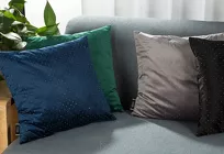 Poszewka welwetowa 45x45 ARIADNA beżowa zdobiona diamencikami - 5