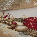 Bieżnik świąteczny 45x140 4069 gobelinowy beżowy z bombkami i połyskującą nicią złotą - 4