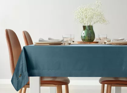 Obrus welwetowy 145x350 VELVET granatowy wykończony mankietem