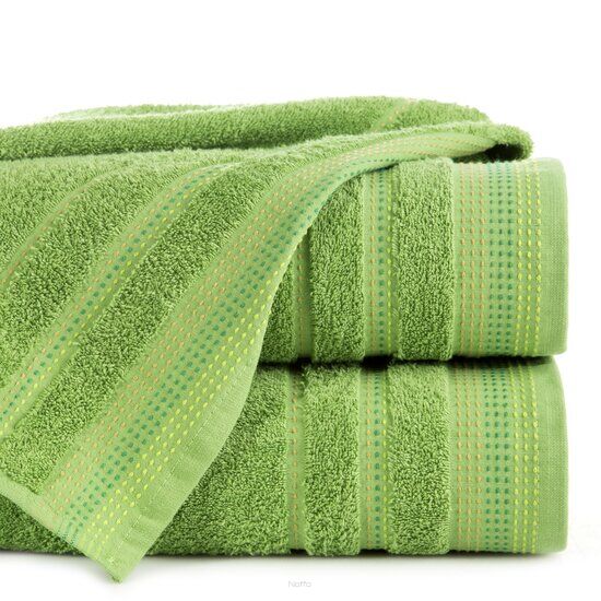 Ręcznik bawełniany 30x50 POLA zielony z kolorową bordiurą zakończoną stebnowaniem