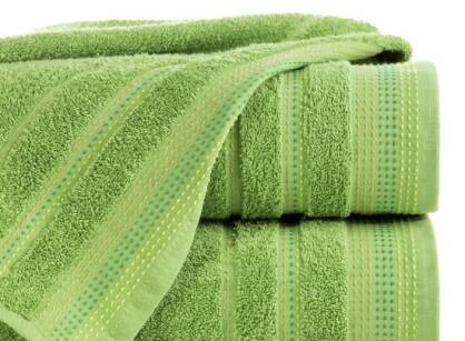 Ręcznik bawełniany 30x50 POLA zielony z kolorową bordiurą zakończoną stebnowaniem