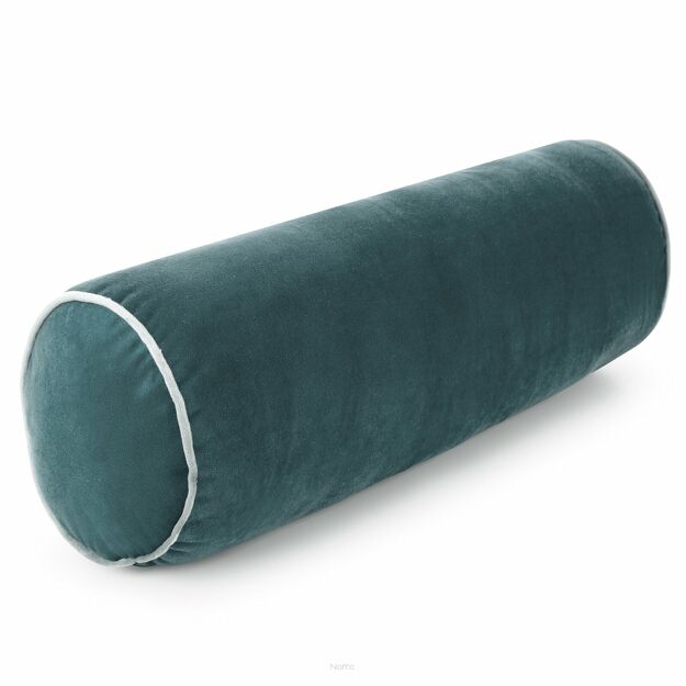 Poduszka dekoracyjna wałek 15x45 GAJA 5 ciemny niebieski z welwetu z kontrastującą lamówką