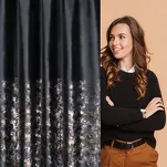 Zasłona na taśmie MARIELA welwetowa czarna z szampańskim nadrukiem - 12