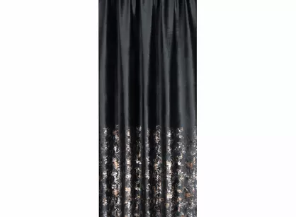 Zasłona gotowa na taśmie MARIELA welwetowa czarna z szampańskim nadrukiem