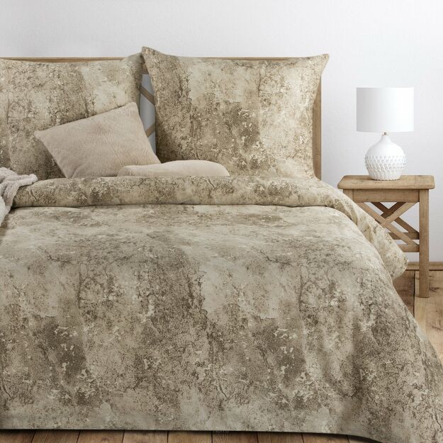 Pościel satynowa 220x200 SPRING 77 jasny brąz beż z wzorem marmurkowym z kolekcji Classic