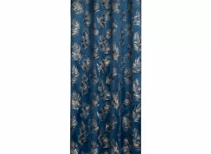 Zasłona gotowa na przelotkach 140x250 GLORIA 2 welwetowa granatowaa z szampańskim nadrukiem liści
