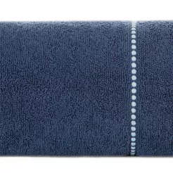 Ręcznik bawełniany 50x90 SUZI granatowy z kontrastującą stebnowaną bordiurą w delikatne paseczki