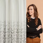 Zasłona na taśmie MARIELA welwetowa kremowa z szampańskim nadrukiem - 12