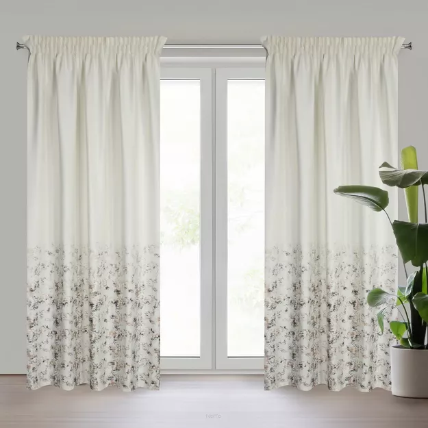 Zasłona na taśmie MARIELA welwetowa kremowa z szampańskim nadrukiem