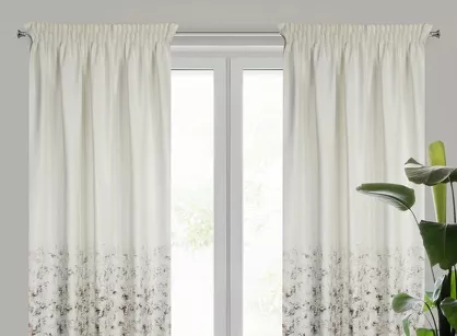 Zasłona na taśmie MARIELA welwetowa kremowa z szampańskim nadrukiem