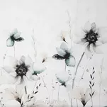 Pościel z satyny 140x200 PREMIUM 22 biała z wzorem szarobeżowych kwiatów z kolekcji Premium - 5