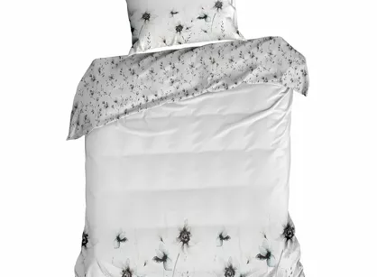 Pościel z satyny 140x200 PREMIUM 22 biała z wzorem szarobeżowych kwiatów z kolekcji Premium