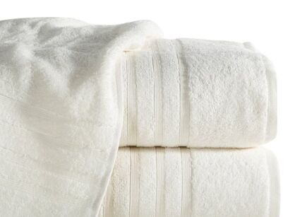 Ręcznik z bawełny egipskiej 50x90 LAVIN kremowy z delikatną bordiurą w paski z kolekcji Premium