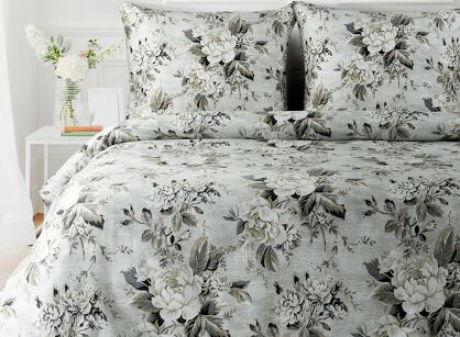 Pościel satynowa 140x200 SPRING 62 srebrna z wzorem kwiatowym z kolekcji Classic