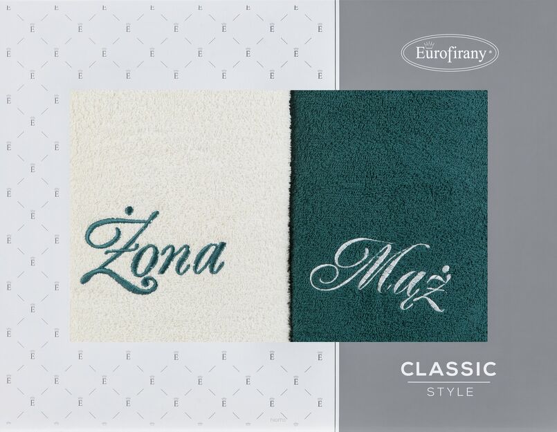 Komplet Ręczników 2x50x90 MĄŻ ŻONA kremowe ciemna zieleń