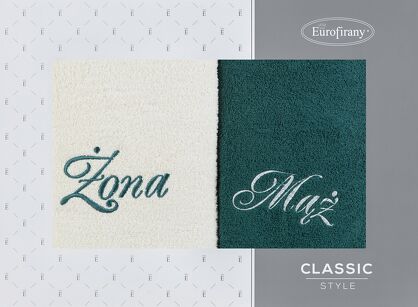 Komplet ręczników 2x50x90 MĄŻ ŻONA kremowe ciemna zieleń