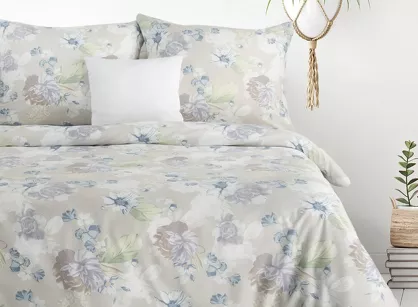 Pościel z mikrowłókna 220x200 JULIA beżowa z wzorem kwiatów Design 91