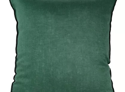 Poszewka jednokolorowa 45x45 LEN 5B zielona z lnu obszyta czarną nicią