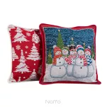 Poszewka świąteczna 45x45 XMAS 1 czerwona w bałwanki tkana - 2