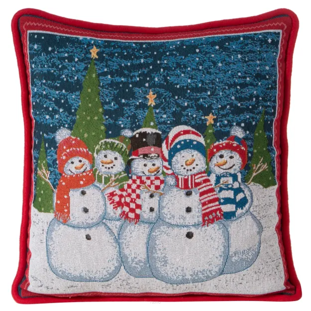 Poszewka świąteczna 45x45 XMAS 1 czerwona w bałwanki tkana