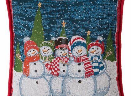 Poszewka świąteczna 45x45 XMAS 1 czerwona w bałwanki tkana