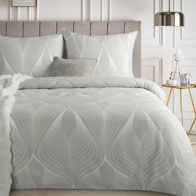 Pościel satynowa 140x200 SPRING 88 jasny szary z motywem geometrycznym z kolekcji Classic