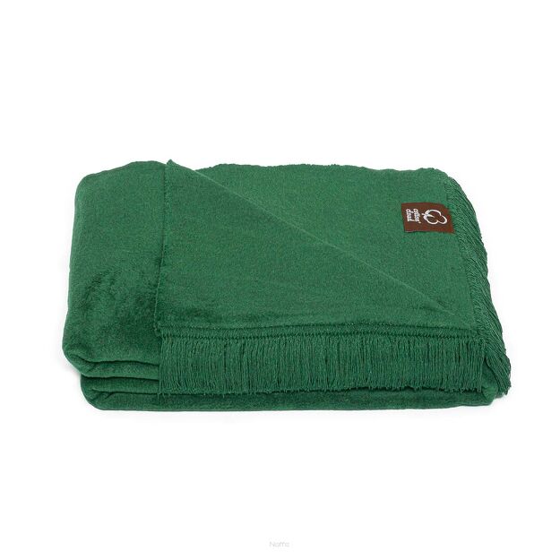 Koc bawełniany 150x200 0293-11 leaf ciemna zieleń gładki wykończony taśmą