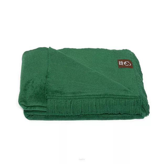 Koc bawełniany 150x200 0293-11 leaf ciemna zieleń gładki wykończony taśmą